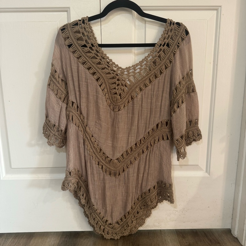 Dreamers Boho Crochet Trim Women Top Size M